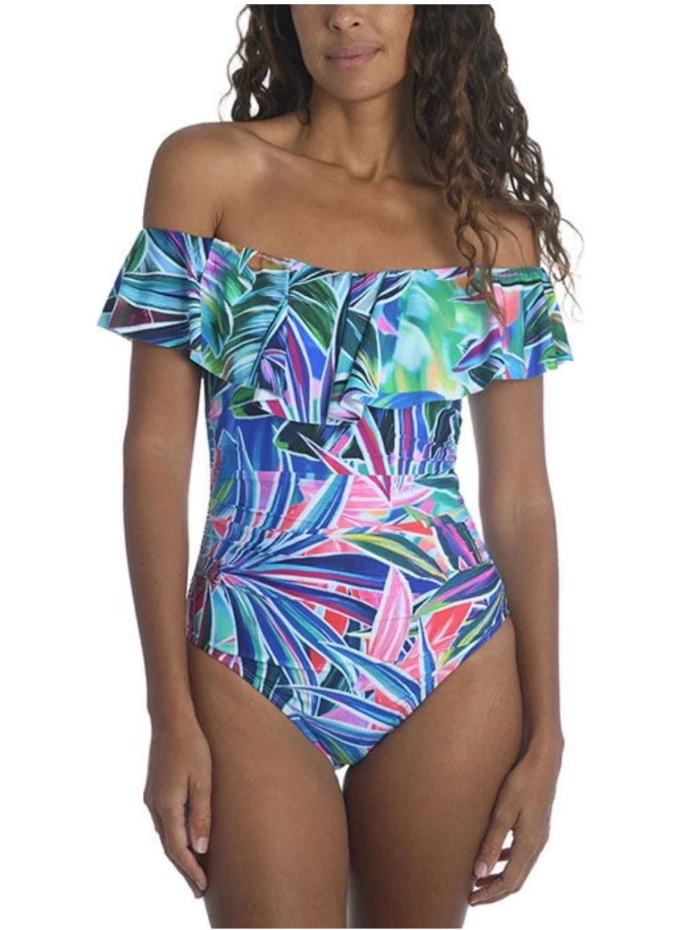 La Blanca Multicolor Off The Shoulder One Piece Swimsuit Size 14 NWT